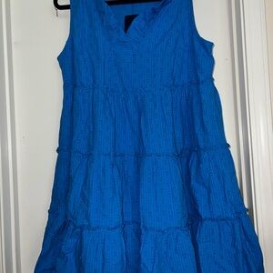 Crown & Ivy Vibrant Blue Ruffled Blouse